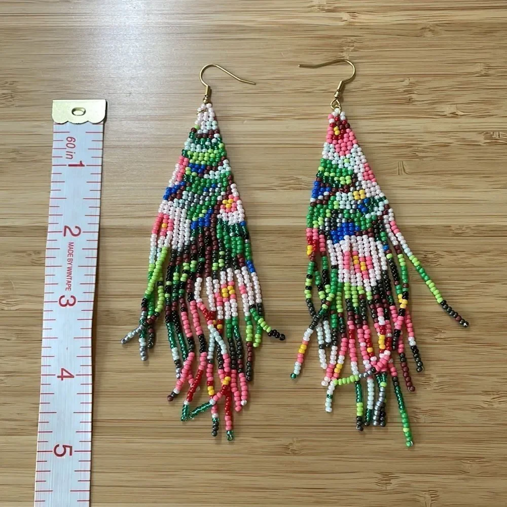 Colorful Bohemian Beaded handmade Tassel Pendant Dangle Earrings